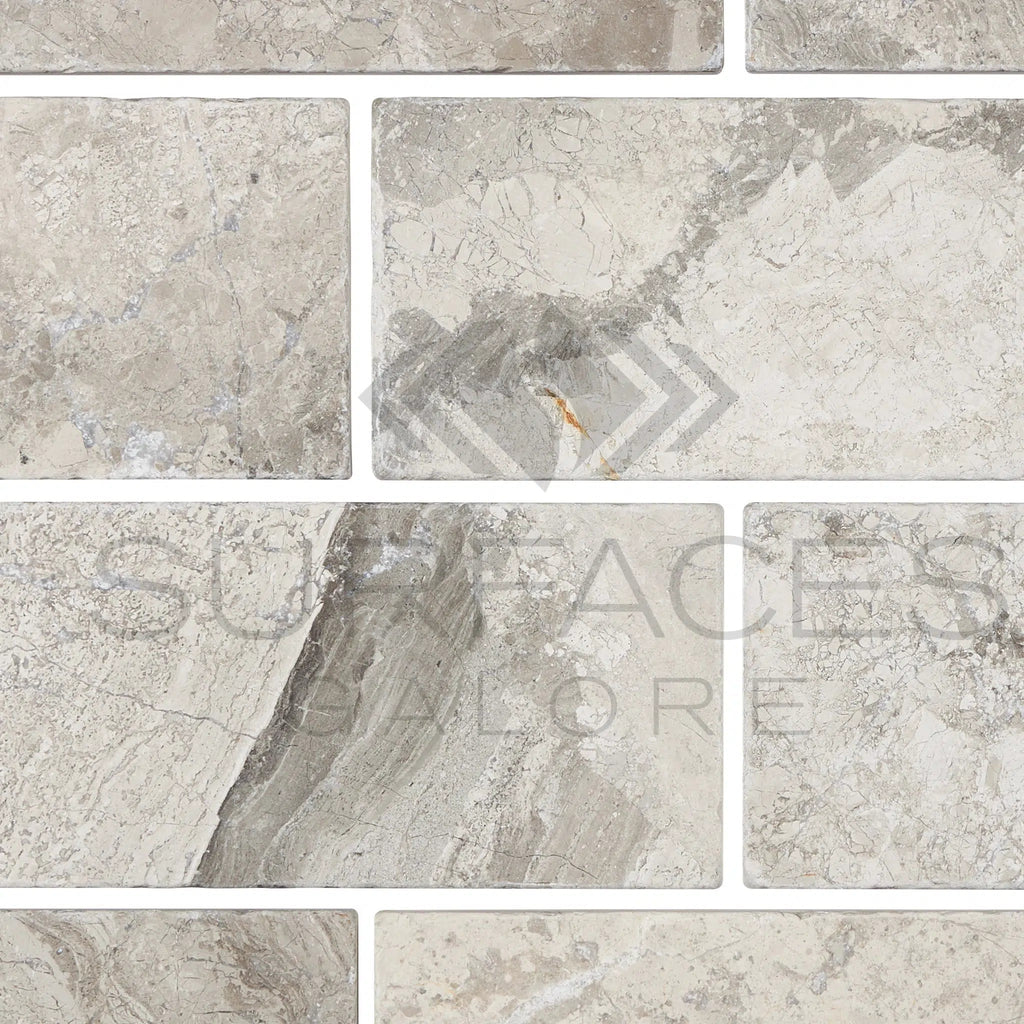 Tundra Gray 2X4 Marble Mosaic Tumbled - SurfacesGalore