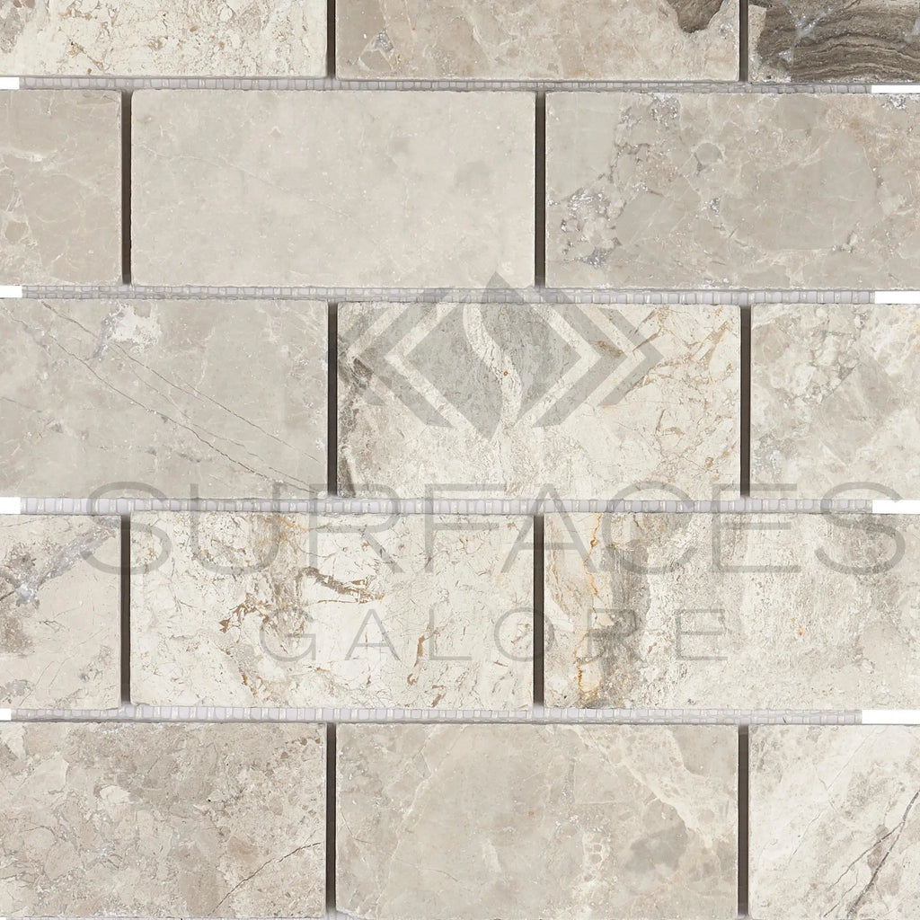 Tundra Gray 2X4 Marble Mosaic Tumbled - SurfacesGalore