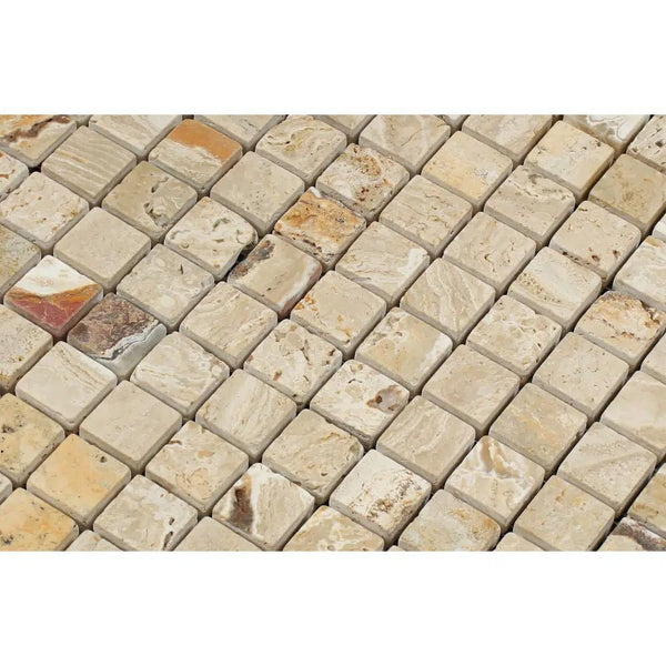 Valencia Travertine 1X1 Mosaic Tumbled - SurfacesGalore