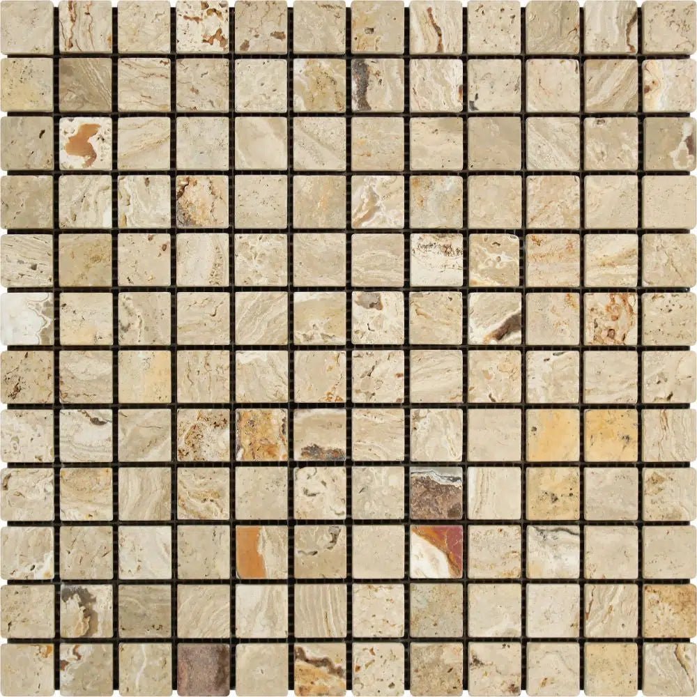 Valencia Travertine 1X1 Mosaic Tumbled - SurfacesGalore