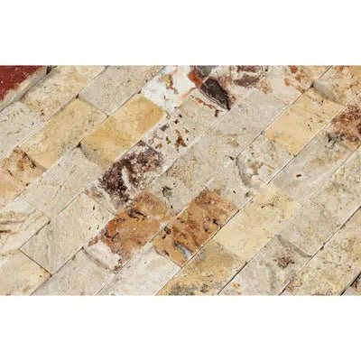 Valencia Travertine 1X2 Brick Mosaic Split - Faced - SurfacesGalore