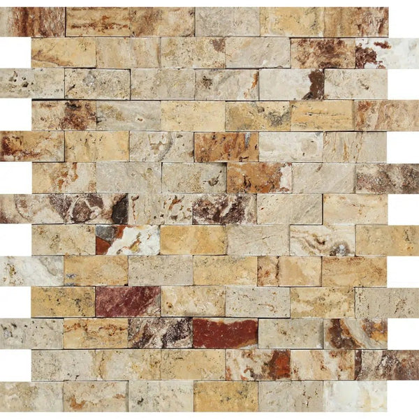 Valencia Travertine 1X2 Brick Mosaic Split - Faced - SurfacesGalore