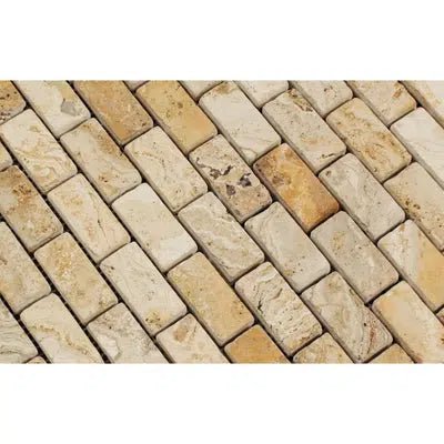 Valencia Travertine 1X2 Brick Mosaic Tumbled - SurfacesGalore