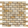 Valencia Travertine 1X2 Brick Mosaic Tumbled - SurfacesGalore