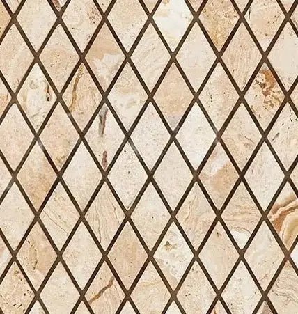 Valencia Travertine 1X2 Diamond / Rhomboid Mosaic Tumbled - SurfacesGalore