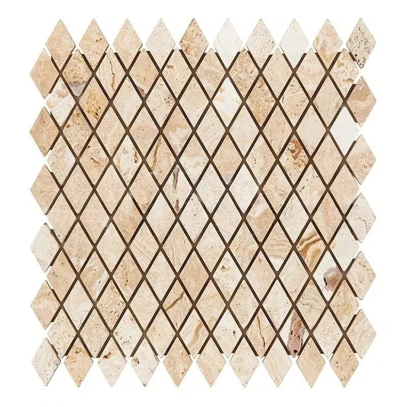 Valencia Travertine 1X2 Diamond / Rhomboid Mosaic Tumbled - SurfacesGalore