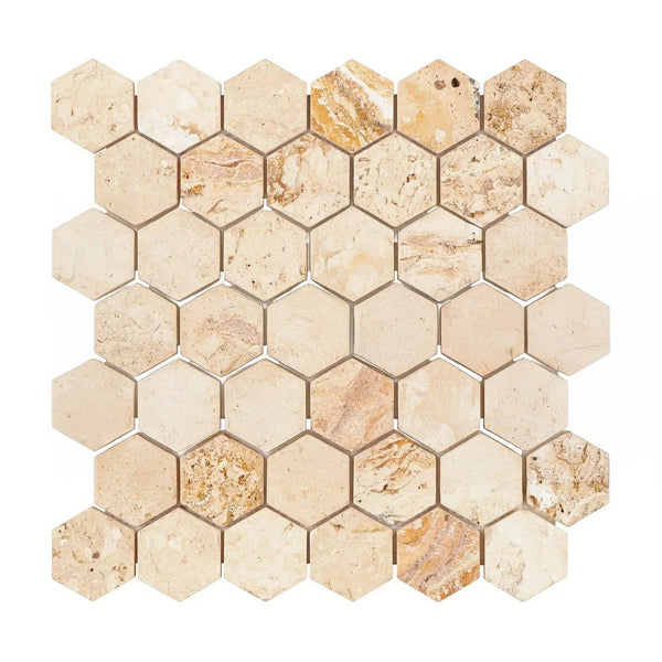 Valencia Travertine 2X2 Hexagon Mosaic Tumbled