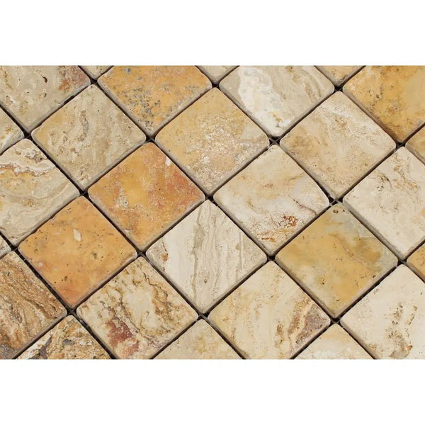 Valencia Travertine 2X2 Mosaic Tumbled - SurfacesGalore