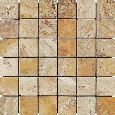 Valencia Travertine 2X2 Mosaic Tumbled - SurfacesGalore