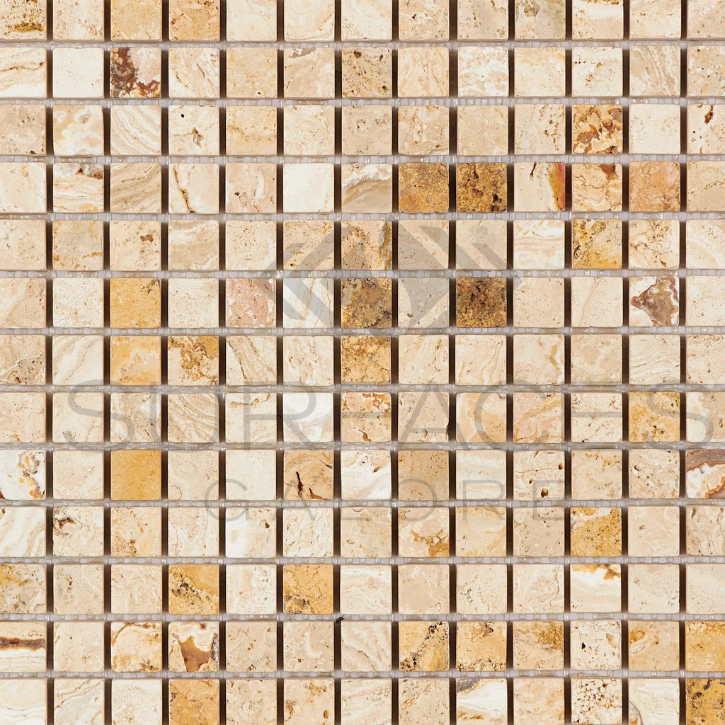 Valencia Travertine 5/8X5/8 Mosaic Tumbled - SurfacesGalore