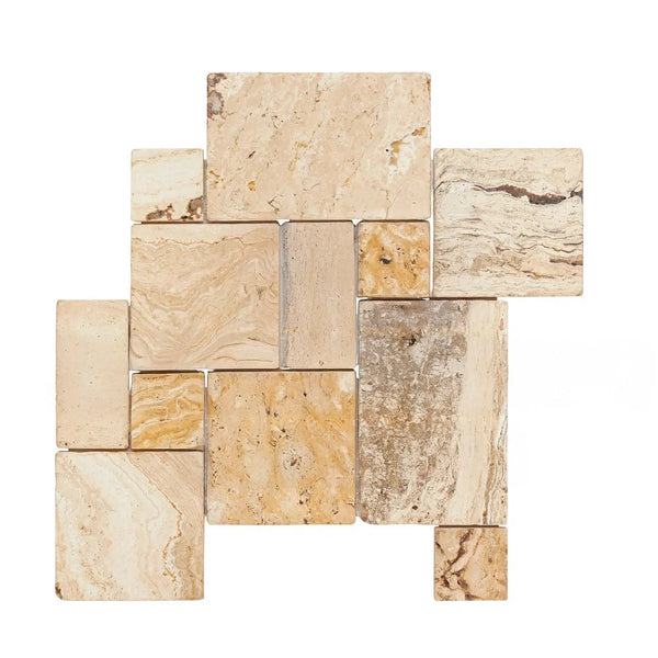 Valencia Travertine Micro-Pattern (Mini-Versailles) Mosaic Tumbled