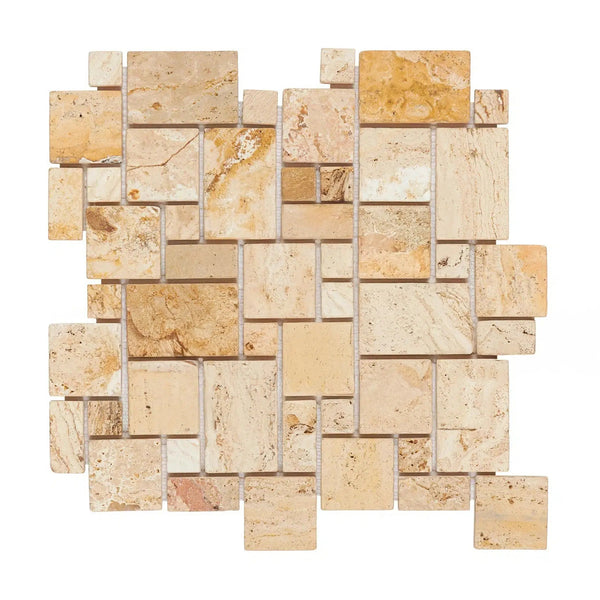 Valencia Travertine OPUS Mini-Pattern (4 pcs.) Mosaic (Interlocking) Mosaic Tumbled