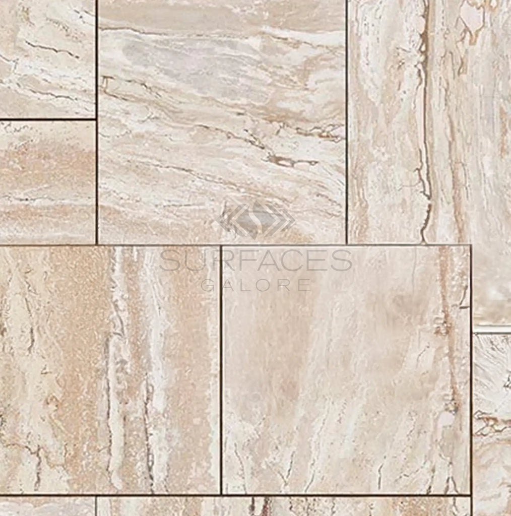 Valerenga Premium Travertine 4 pcs Versailles Pattern/French Pattern Set Unfilled and Brushed - Chiseled - SurfacesGalore