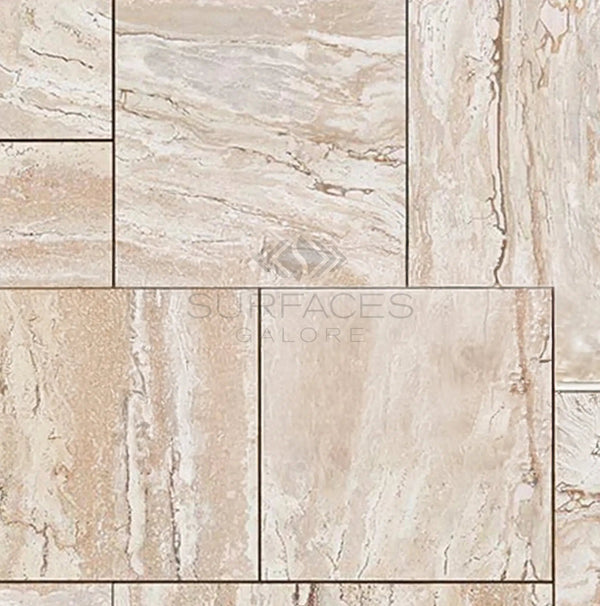 Valerenga Premium Travertine 4 pcs Versailles Pattern/French Pattern Set Unfilled and Brushed - Straight - SurfacesGalore