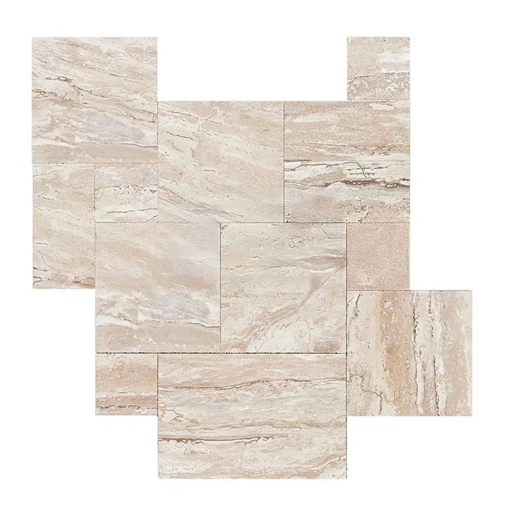 Valerenga Travertine 4 pcs Versailles Pattern/French Pattern Set Unfilled, Brushed and Chiseled