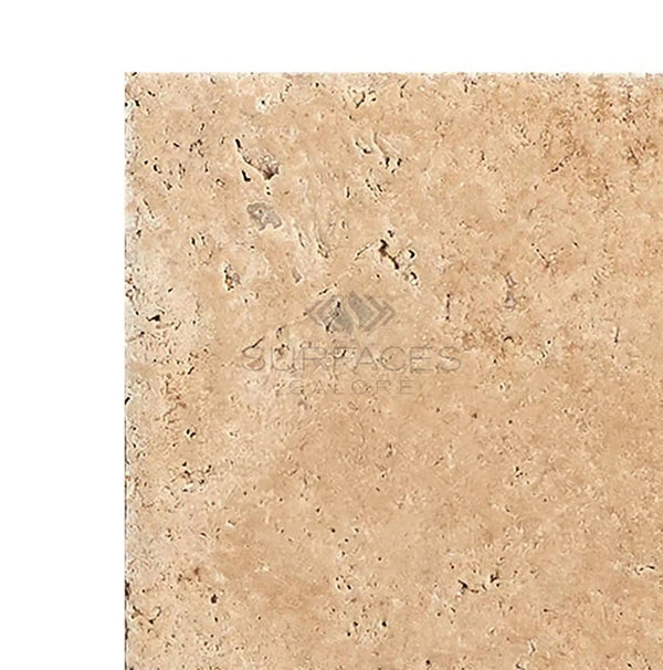 Walnut Travertine 16X16 Unfilled, Brushed and Chiseled - Edge - SurfacesGalore