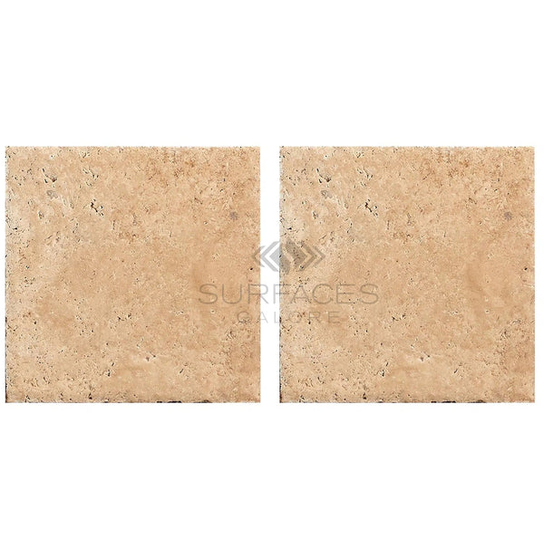 Walnut Travertine 18X18 Unfilled, Brushed and Chiseled - Edge - SurfacesGalore