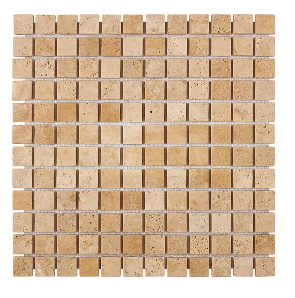 Walnut Travertine 1X1 Mosaic Tile Tumbled