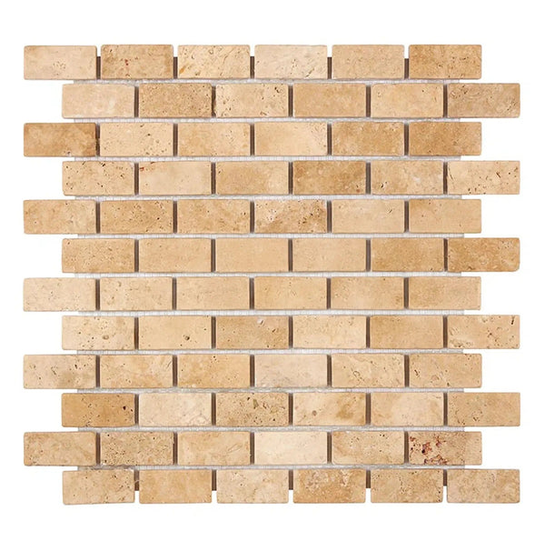 Walnut Travertine 1X2 Brick Mosaic Tile Tumbled