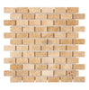 Walnut Travertine 1X2 Brick Mosaic Tile Tumbled - SurfacesGalore