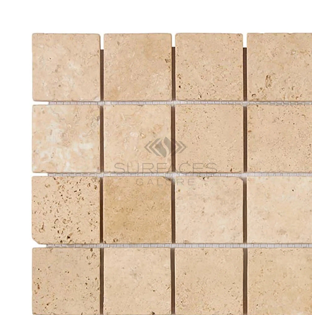 Walnut Travertine 2X2 Mosaic Tile Tumbled - SurfacesGalore