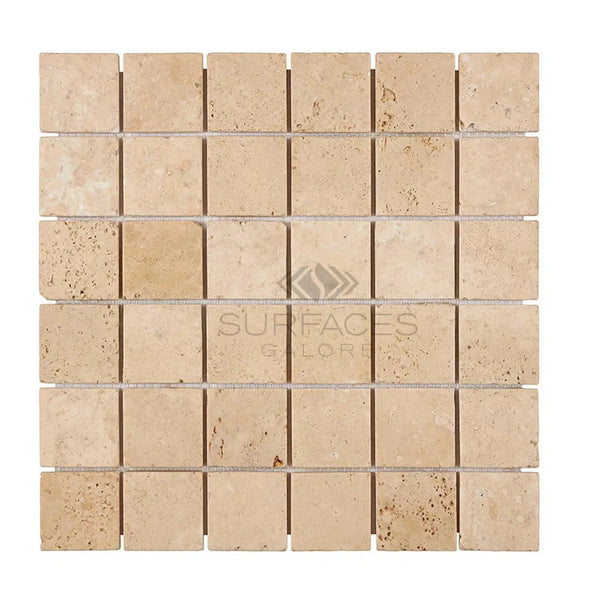 Walnut Travertine 2X2 Mosaic Tile Tumbled