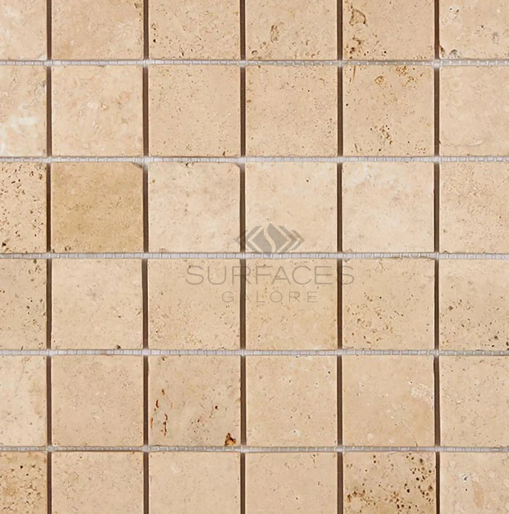 Walnut Travertine 2X2 Mosaic Tile Tumbled - SurfacesGalore