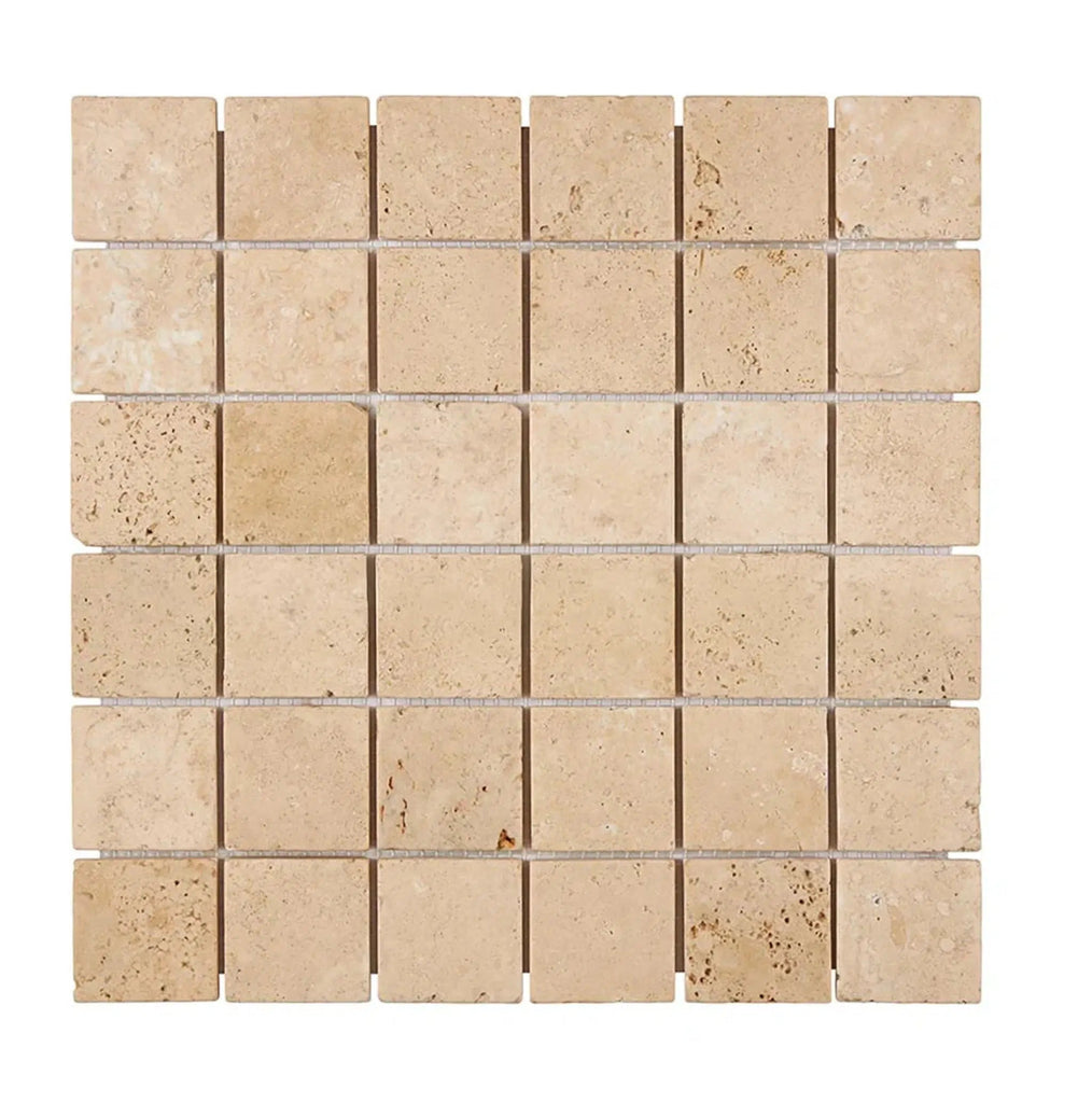 Walnut Travertine 2X2 Mosaic Tile Tumbled