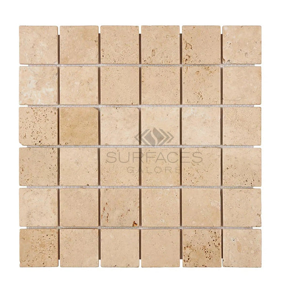 Walnut Travertine 2X2 Mosaic Tile Tumbled - SurfacesGalore