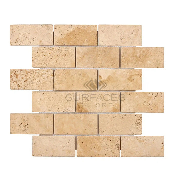 Walnut Travertine 2X4 Brick Mosaic Tile Tumbled