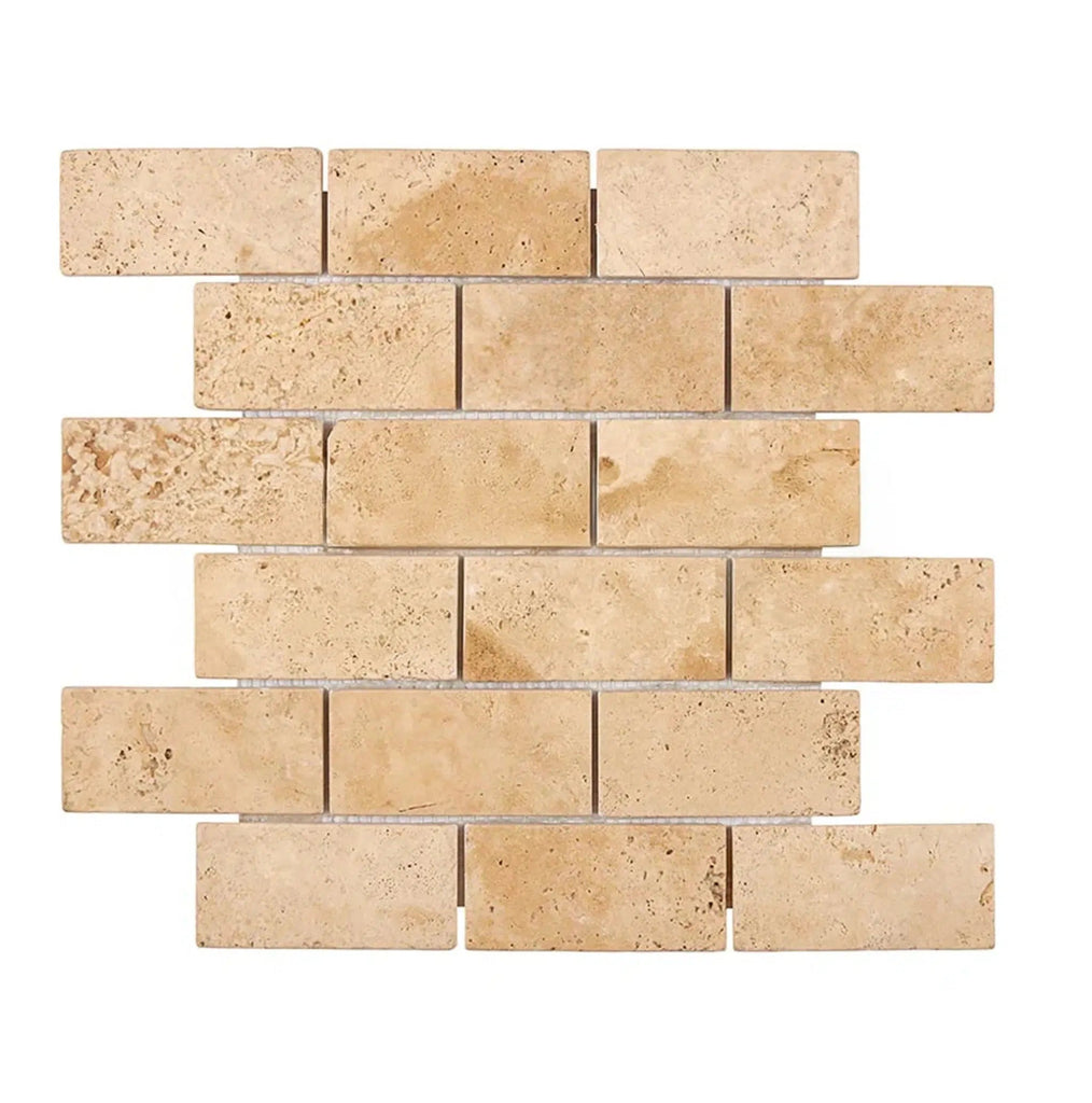 Walnut Travertine 2X4 Brick Mosaic Tile Tumbled