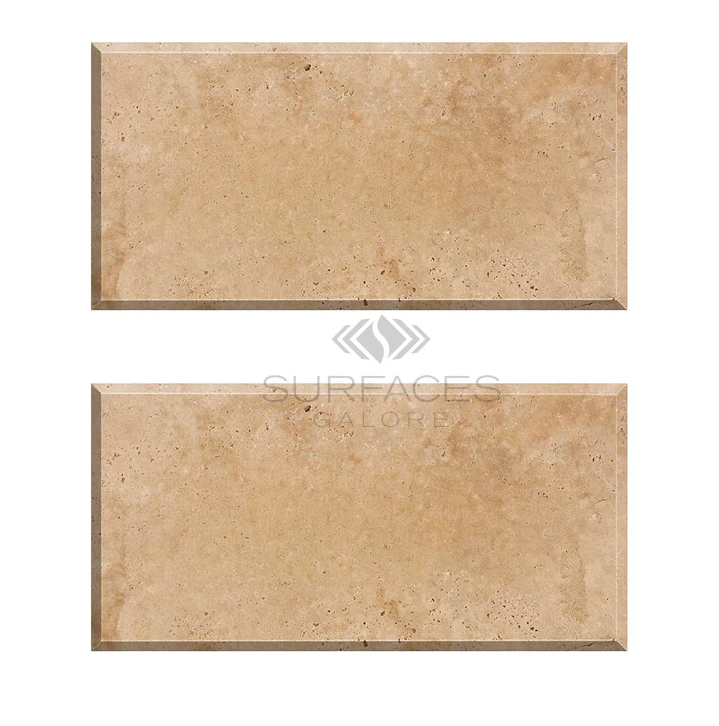 Walnut Travertine 3X6 Deep - Beveled and Honed - SurfacesGalore