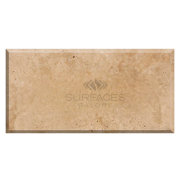 Walnut Travertine 3X6 Deep - Beveled and Honed - SurfacesGalore