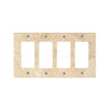 A Walnut Travertine 4 Gang ROCKER Switch Wall Plate/Cover Plate/Switch Plate by SurfacesGalore, made from natural stone with four rectangular openings and six screw holes, displayed on a white background.