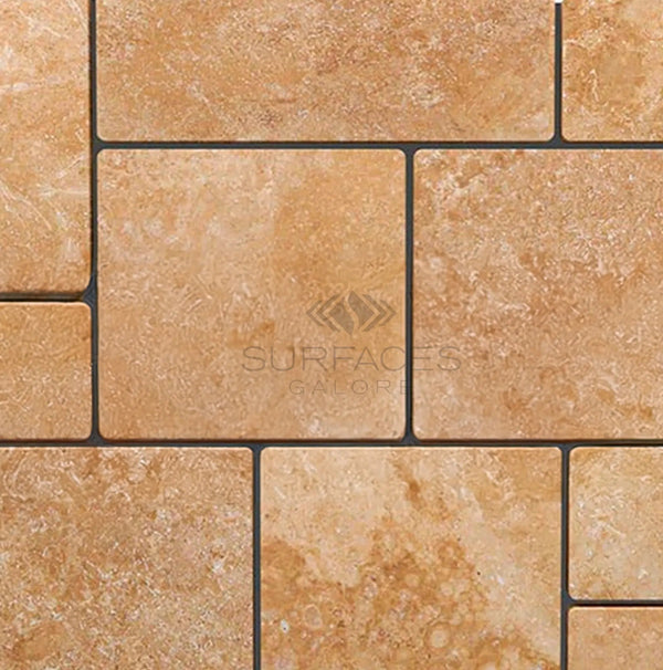 Walnut Travertine 4 pcs Versailles Pattern/French Pattern Set - SurfacesGaloreFilled/Honed and Straight - Edged