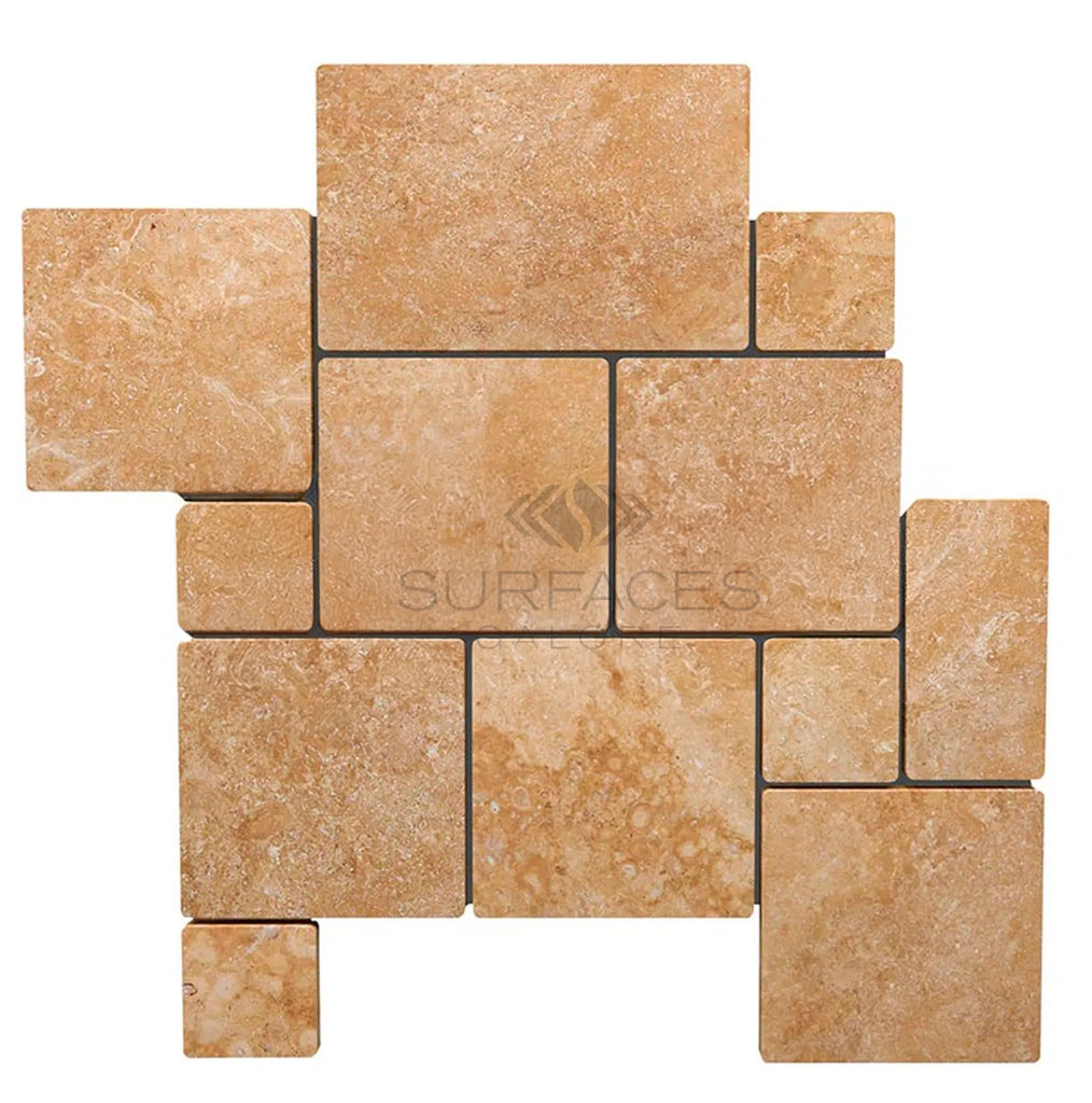 Walnut Travertine 4 pcs Versailles Pattern/French Pattern Set - SurfacesGaloreFilled/Honed and Straight - Edged