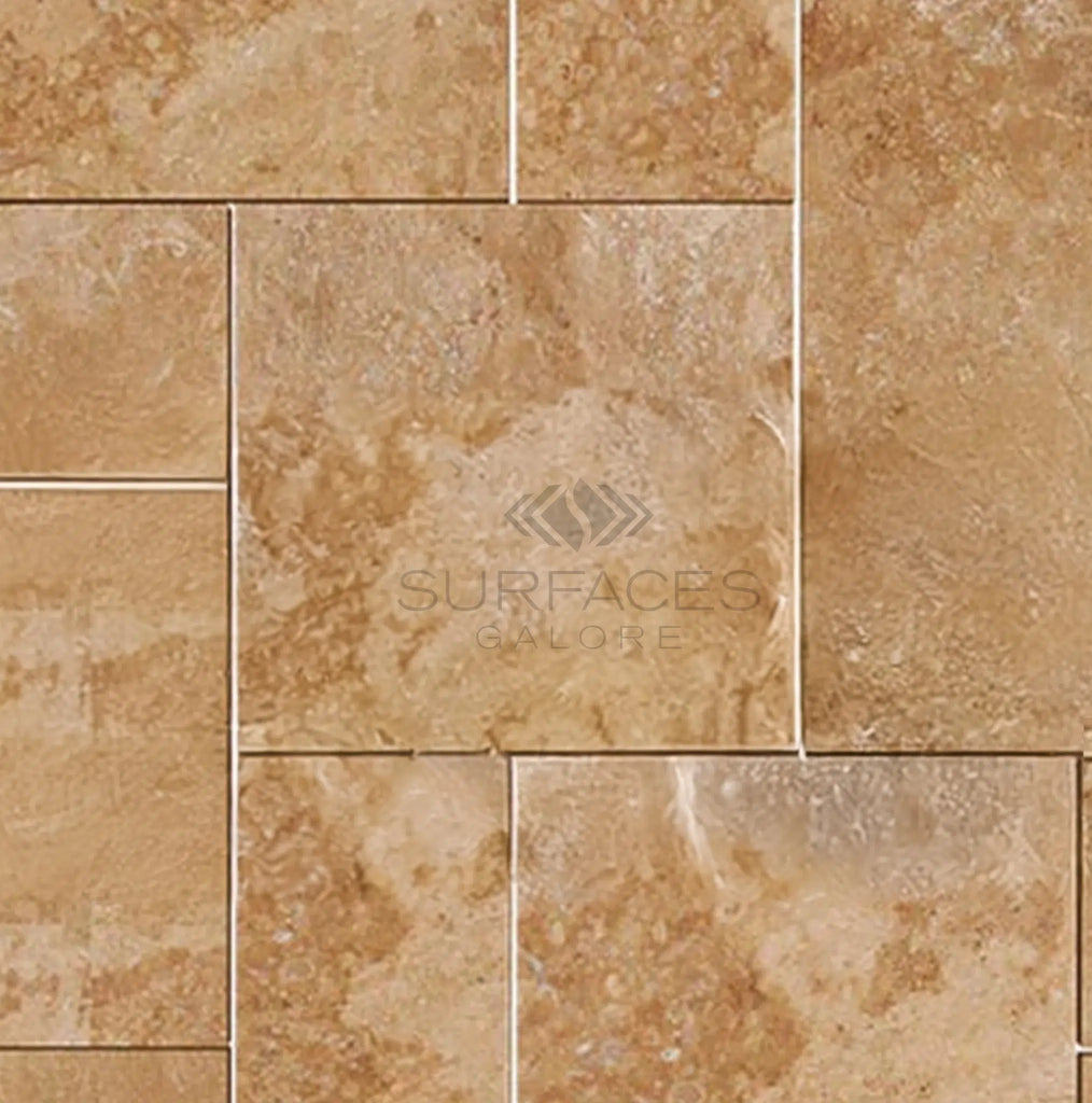 Walnut Travertine 4 pcs Versailles Pattern/French Pattern Set - SurfacesGaloreFilled/Honed and Straight - Edged