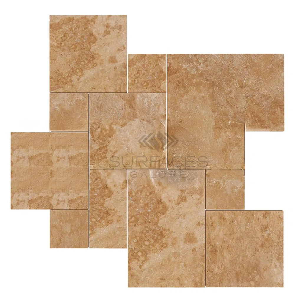 Walnut Travertine 4 pcs Versailles Pattern/French Pattern Set - SurfacesGaloreFilled/Honed and Straight - Edged