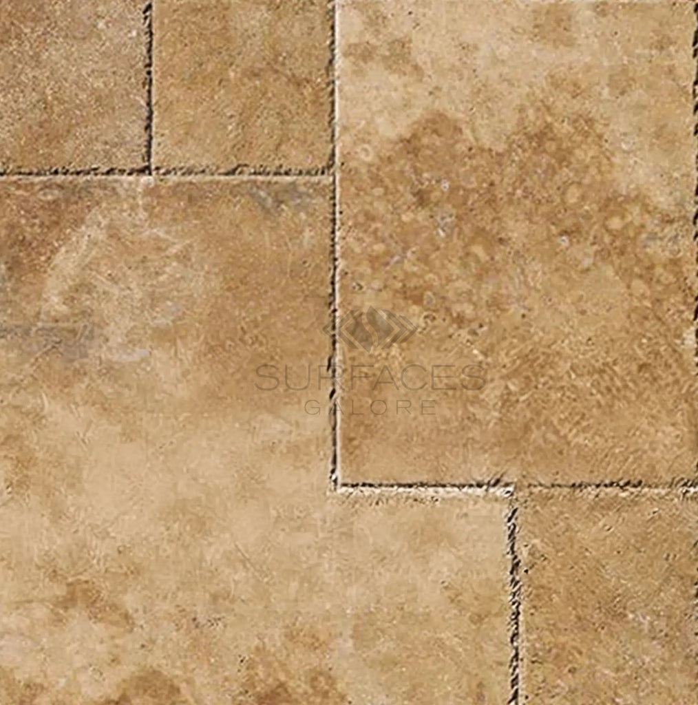 Walnut Travertine 4 pcs Versailles Pattern/French Pattern Set - SurfacesGaloreFilled/Honed and Straight - Edged