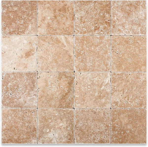 Walnut Travertine 4X4 Tumbled - SurfacesGalore