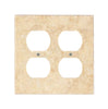 Walnut travertine double duplex switch wall plate from SurfacesGalore, shown against a white background. This elegant marble outlet cover enhances any decor with its natural stone beauty.