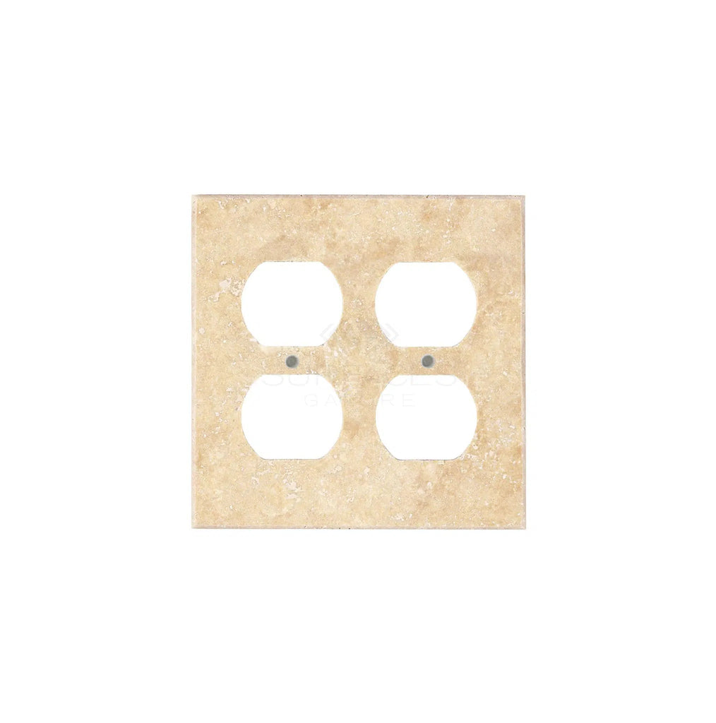 SurfacesGalore Walnut Travertine Double DUPLEX Switch Wall Plate/Cover Plate/Switch Plate with a natural stone texture on a white background.