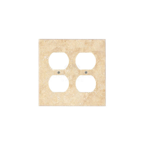 SurfacesGalore Walnut Travertine Double DUPLEX Switch Wall Plate/Cover Plate/Switch Plate with a natural stone texture on a white background.