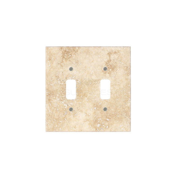 Beige Walnut Travertine double toggle plate switch wall plate by SurfacesGalore, adding a natural stone touch to your switch covers with two vertical openings.