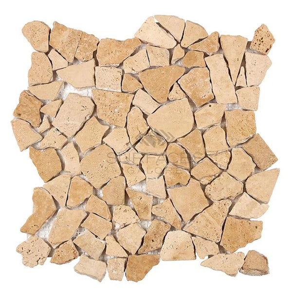 Walnut Travertine Flat Pebble / Paledian (Random Broken) Mosaic Tile Tumbled