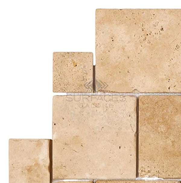 Walnut Travertine OPUS Mini - Pattern (4 pcs.) (Interlocking) Mosaic Tile Tumbled - SurfacesGalore