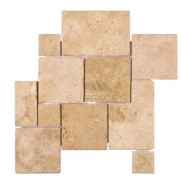 Walnut Travertine OPUS Mini-Pattern (4 pcs.) (Interlocking) Mosaic Tile Tumbled