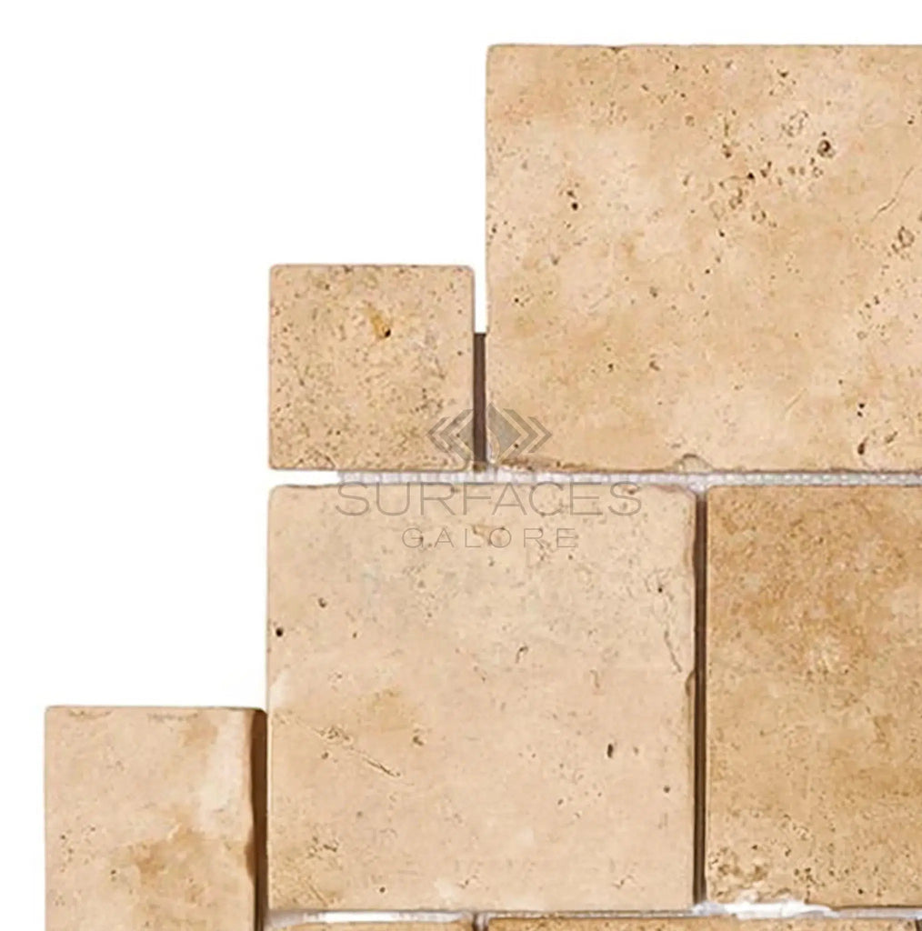 Walnut Travertine OPUS Mini-Pattern (4 pcs.) (Interlocking) Mosaic Tile Tumbled