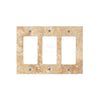 A Walnut Travertine Triple ROCKER Plate Switch Wall Plate/Cover Plate/Switch Plate by SurfacesGalore, featuring three rectangular openings and six screw holes, designed to resemble 100% authentic marble.