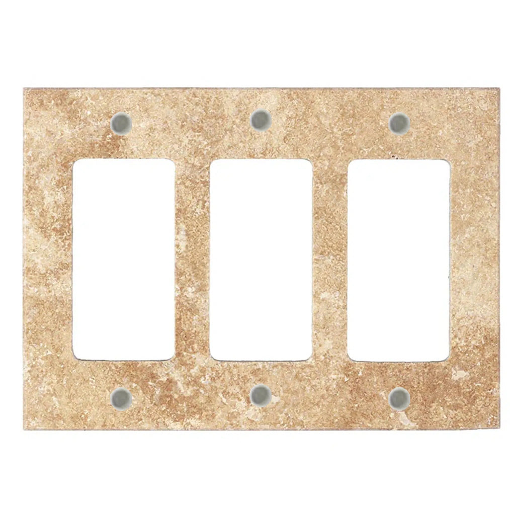 Walnut Travertine Triple ROCKER Plate Switch Wall Plate/Cover Plate/Switch Plate